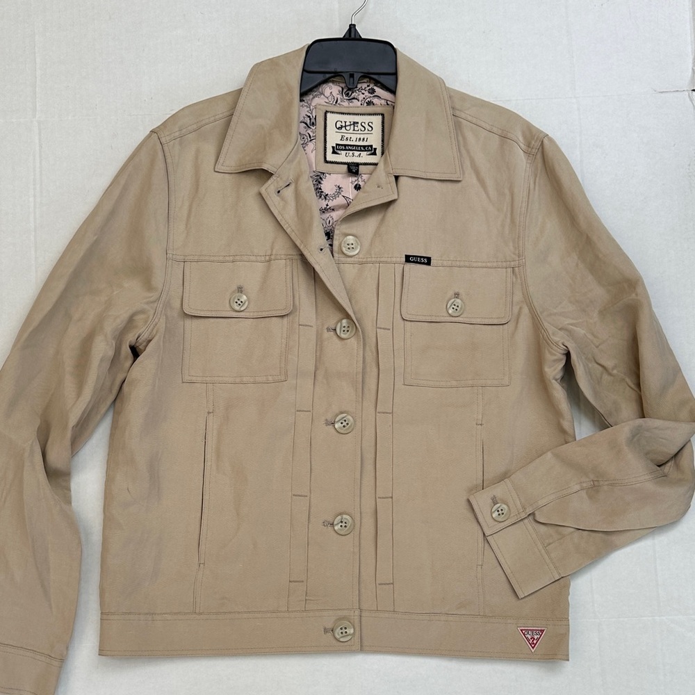 New Guess Beige Jacket with Floral Lining